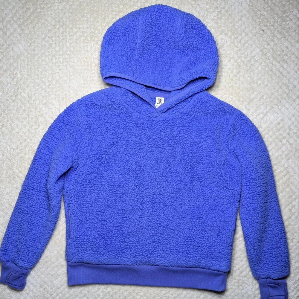 Athleta Girl Sherpa Hoodie Purple Fleece Pullover Youth S Cozy Hooded Sweatshirt